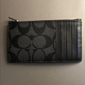 Coach Black Signature Card Zip Wallet